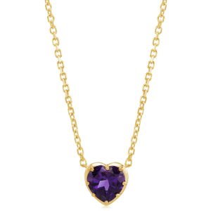 14K Yellow Gold 8mm Heart Amethyst Neckpiece