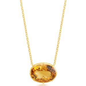 14K Yellow Gold 16x12 mm Oval Checkerboard Citrine Neckpiece