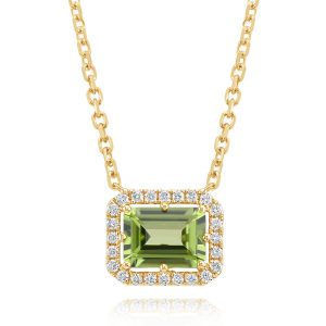 14K Yellow Gold 8x6 Octagon Peridot/Diamond Neckpiece