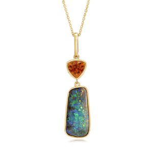 14K Yellow Gold Australian Boulder Opal/Mandarin Garnet Pendant