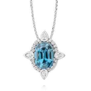 Platinum Blue Zircon/Diamond Pendant