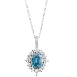 Platinum Blue Zircon/Diamond Pendant