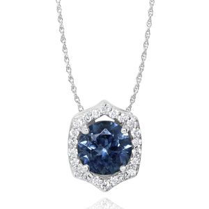 14K White Gold Montana Sapphire/Diamond Pendant