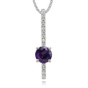 14K White Gold Amethyst/Diamond Pendant