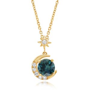 14K Yellow Gold Montana Sapphire/Diamond Moon Pendant