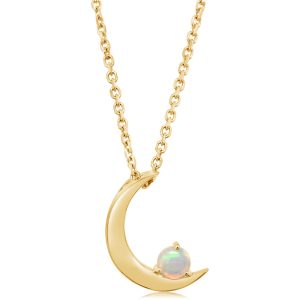 14K Yellow Gold Australian Opal Moon Pendant