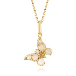 14K Yellow Gold Australian Opal Butterfly Pendant
