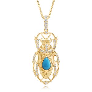 14K Yellow Gold Arizona Turquoise/Diamond Scarab Pendant