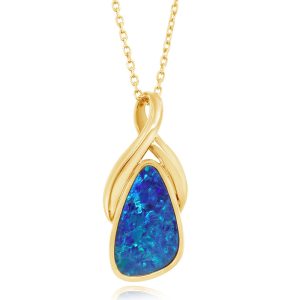 14K Yellow Gold Australian Opal Doublet Pendant