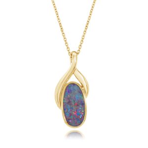 14K Yellow Gold Australian Opal Doublet Pendant