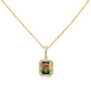 14K Yellow Gold Bi-Color Tourmaline/Diamond Pendant