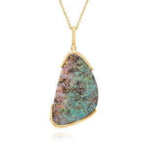 14K Yellow Gold Australian Boulder Opal Pendant