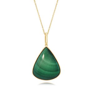 14K Yellow Gold Malachite Cabochon Pendant