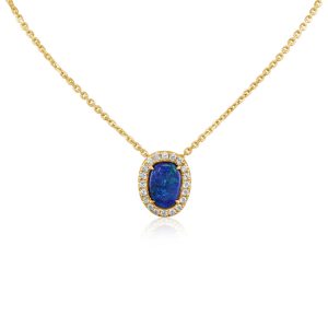 14K Yellow Gold Australian Black Opal/Diamond Pendant