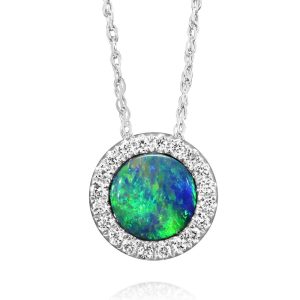 14K Yellow Gold Australian Opal Doublet/Diamond Pendant