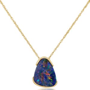 14K Yellow Gold Australian Opal Doublet Pendant