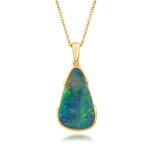 14K Yellow Gold Australian Opal Doublet Pendant