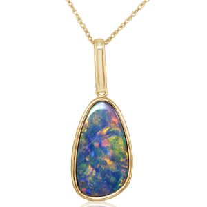 14K Yellow Gold Australian Opal Doublet Pendant