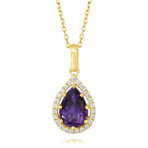 14K Yellow Gold 10x7 Pear Amethyst/Diamond Pendant