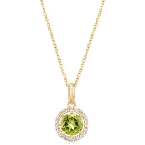 14K Yellow Gold 7mm Round Peridot/Diamond Pendant