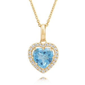 14K Yellow Gold 8mm Heart Blue Topaz/Diamond Pendant