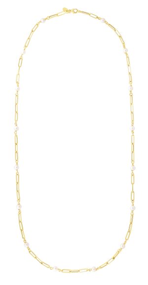 14K Pearl Paperclip Link Necklace