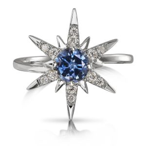 14K White Gold Montana Sapphire/Diamond Star Ring