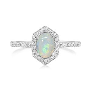 14K White Gold Australian Opal/Diamond Ring