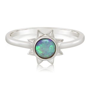 14K White Gold Australian Opal Sun Ring