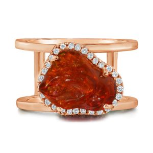 14K Rose Gold Mexican Fire Opal/Diamond Ring