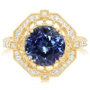 18K Yellow Gold Peacock Tanzanite/ Diamond Ring
