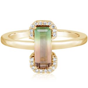 14K Yellow Gold Bi-Color Tourmaline/Diamond Ring
