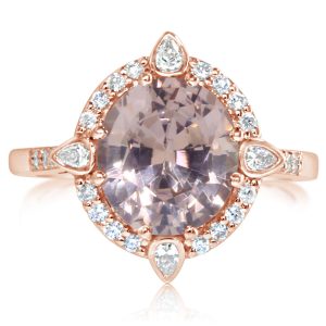 14K Rose Gold Lotus Garnet/Diamond Ring