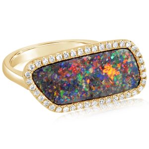 14K Yellow Gold Australian Boulder Opal/Diamond Ring