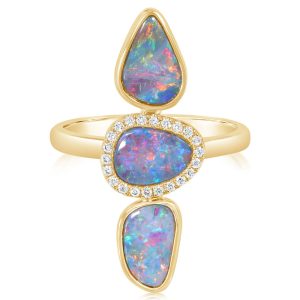 14K Yellow Gold Australian Opal Doublet/Diamond Ring