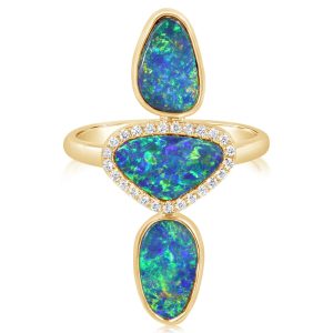 14K Yellow Gold Australian Opal Doublet/Diamond Ring