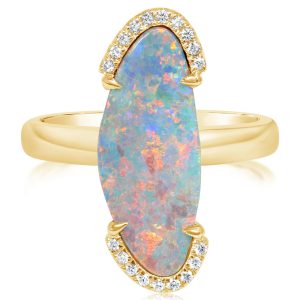 14K Yellow Gold Australian Opal Doublet/Diamond Ring ,