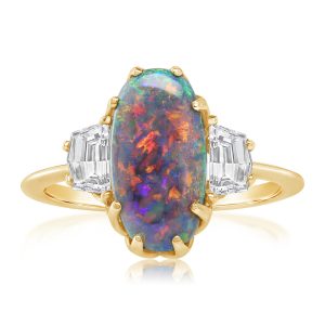 18K Yellow Gold Australian Black Opal/Diamond Ring