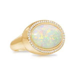 18K Yellow Gold Australian Opal/Diamond Ring