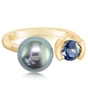 14K Yellow Gold Tahitian Pearl/Montana Sapphire Ring