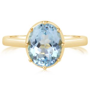 14K Yellow Gold 8x10mm Oval Blue Topaz Ring
