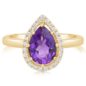 14K Yellow Gold 10x7 Pear Amethyst/Diamond Ring
