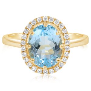 14K Yellow Gold 10x8mm Oval Blue Topaz/Diamond Ring