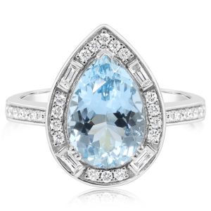 Platinum Aquamarine/Diamond Ring