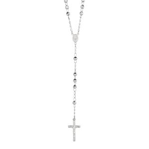 Silver Diamond Cut Large Bead Rosary Necklace