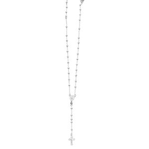 Silver Diamond Cut Mini Bead Rosary Necklace