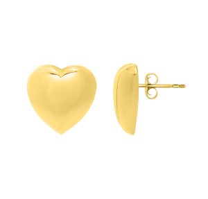 Gold Over Silver Puffed Large Heart Stud Earrings