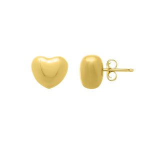 Gold Over Silver Puffed Small Heart Stud Earrings