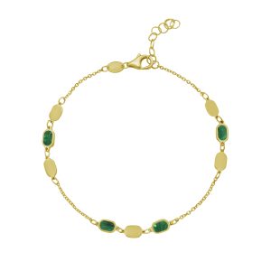 14K Hexagon Malachite Inlay Links Bracelet