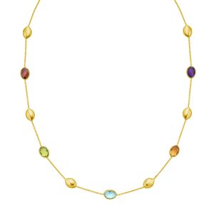14K Oval Gem & Bead Necklace